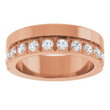14K Gold Round Lab-Grown Diamond Single Sided Stepped-Edge Anniversary Band – 2.5 mm Stones - Rose Gold - view 3