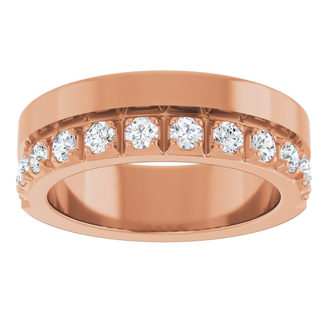 14K Gold Round Lab-Grown Diamond Single Sided Stepped-Edge Anniversary Band – 2.5 mm Stones - Rose Gold - view 3