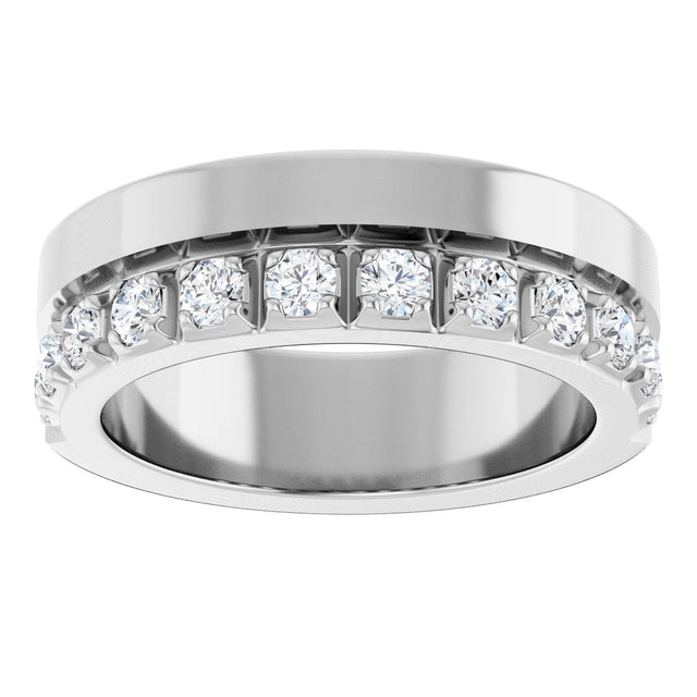 14K Gold Round Lab-Grown Diamond Single Sided Stepped-Edge Anniversary Band – 2.5 mm Stones - White Gold - view 3