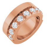 14K Gold Round Natural Diamond Single Sided Stepped-Edge Anniversary Band – 3 mm Stones - Rose Gold