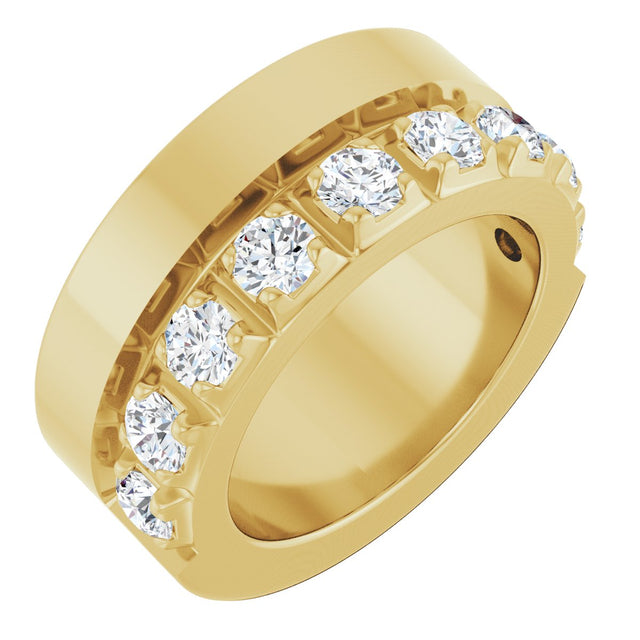 14K Gold Round Natural Diamond Single Sided Stepped-Edge Anniversary Band – 3 mm Stones - Yellow Gold