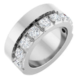 14K Gold Round Natural Diamond Single Sided Stepped-Edge Anniversary Band – 3 mm Stones - White Gold