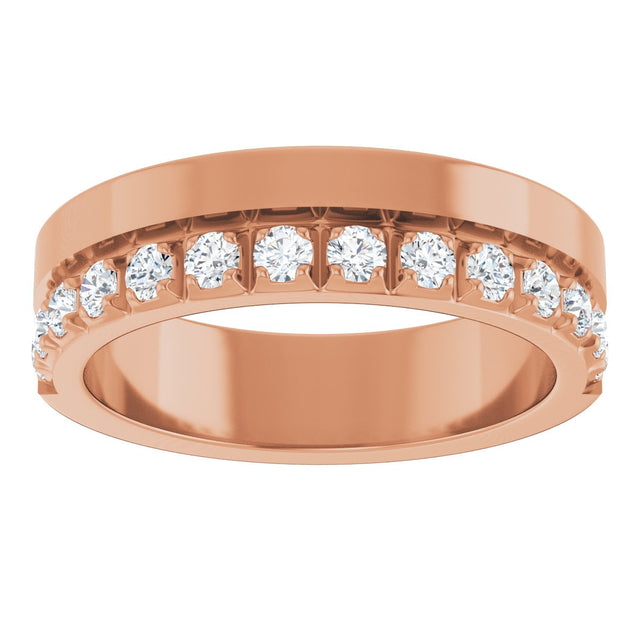 14K Gold Round Lab-Grown Diamond Single Sided Stepped-Edge Anniversary Band – 3 mm Stones - Rose Gold - view 3