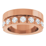 14K Gold Round Lab-Grown Diamond Single Sided Stepped-Edge Anniversary Band – 3 mm Stones - Rose Gold - view 3