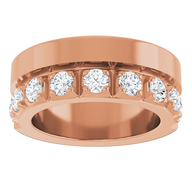 14K Gold Round Lab-Grown Diamond Single Sided Stepped-Edge Anniversary Band – 3 mm Stones - Rose Gold - view 3