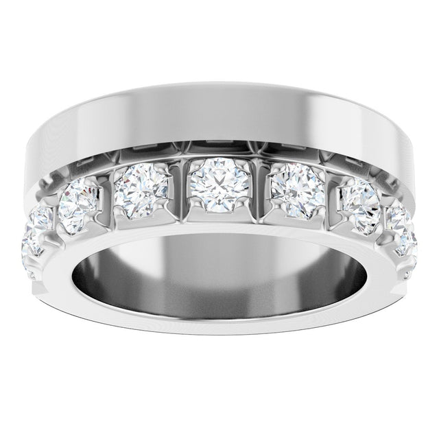 14K Gold Round Lab-Grown Diamond Single Sided Stepped-Edge Anniversary Band – 3 mm Stones - White Gold - view 3