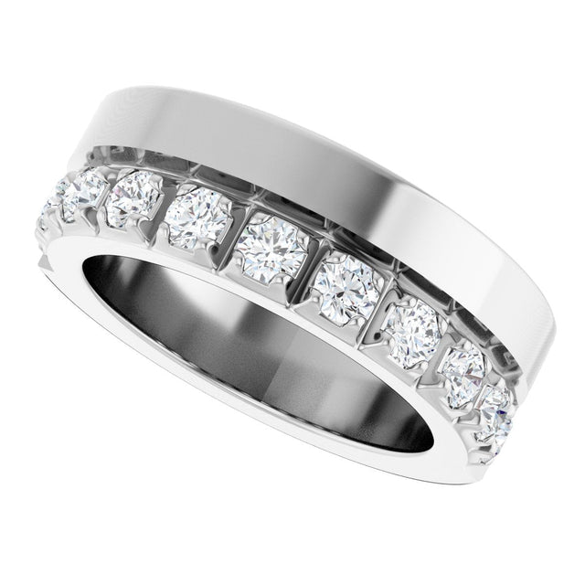 14K Gold Round Natural Diamond Single Sided Stepped-Edge Anniversary Band – 2.5 mm Stones - White Gold - view 5