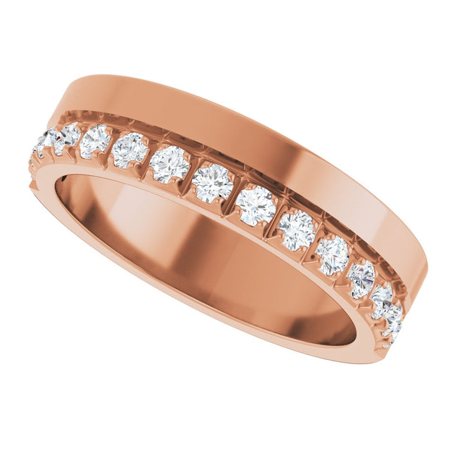 14K Gold Round Natural Diamond Single Sided Stepped-Edge Anniversary Band – 3 mm Stones (1 1/3 CTW) - Rose Gold - view 5