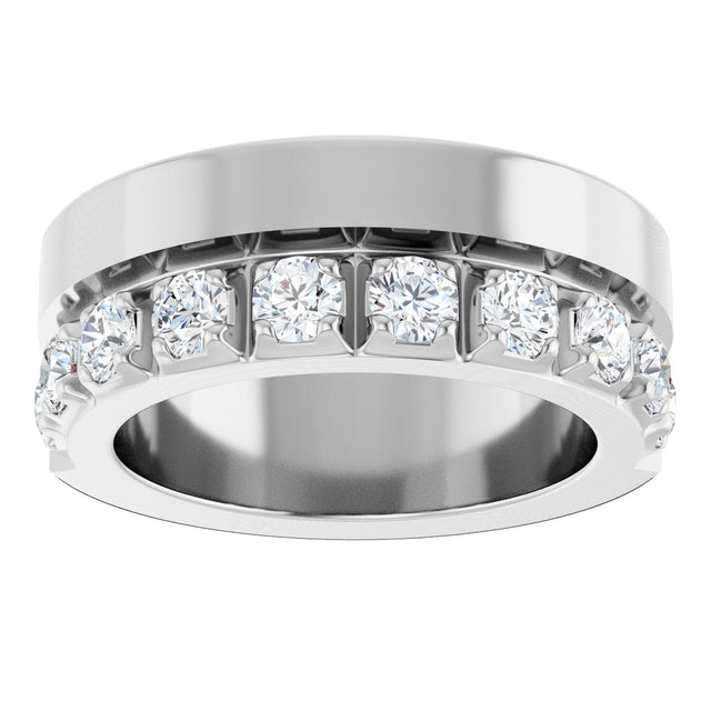 14K Gold Round Lab-Grown Diamond Single Sided Stepped-Edge Anniversary Band – 3 mm Stones - White Gold - view 3