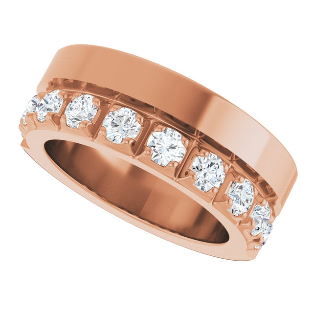 14K Gold Round Lab-Grown Diamond Single Sided Stepped-Edge Anniversary Band – 3 mm Stones - Rose Gold - view 5