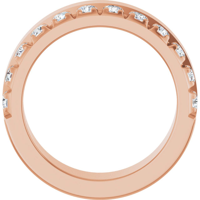 14K Gold Round Lab-Grown Diamond Single Sided Stepped-Edge Anniversary Band – 3 mm Stones - Rose Gold - view 2