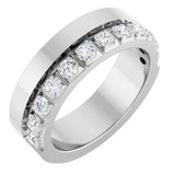 14K Gold Round Natural Diamond Single Sided Stepped-Edge Anniversary Band – 3 mm Stones - White Gold