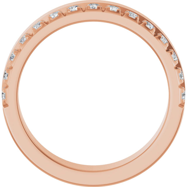 14K Gold Round Natural Diamond Single Sided Stepped-Edge Anniversary Band – 2.5 mm Stones - Rose Gold - view 2