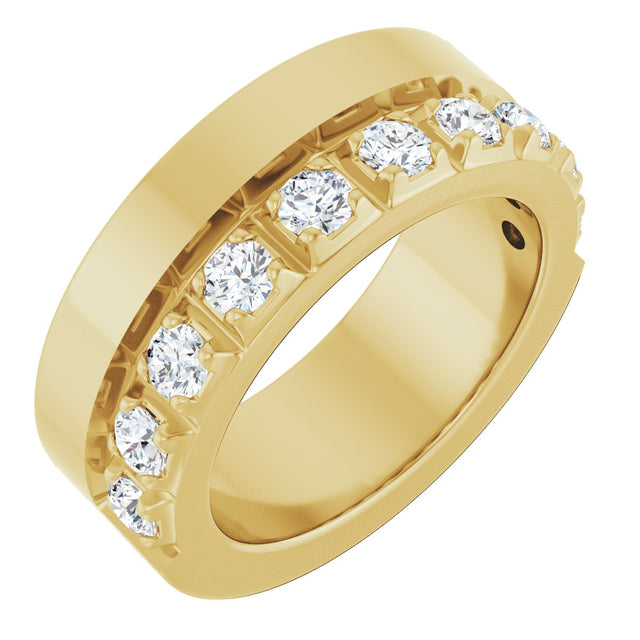 14K Gold Round Lab-Grown Diamond Single Sided Stepped-Edge Anniversary Band – 2.5 mm Stones - Yellow Gold