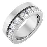 14K Gold Round Lab-Grown Diamond Single Sided Stepped-Edge Anniversary Band – 2.5 mm Stones - White Gold