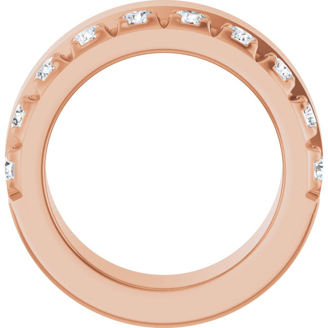 14K Gold Round Natural Diamond Single Sided Stepped-Edge Anniversary Band – 2.5 mm Stones - Rose Gold - view 2