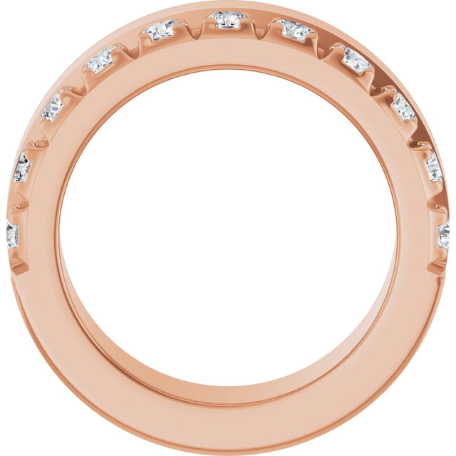14K Gold Round Natural Diamond Single Sided Stepped-Edge Anniversary Band – 2.5 mm Stones - Rose Gold - view 2