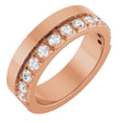14K Gold Round Natural Diamond Single Sided Stepped-Edge Anniversary Band – 2.5 mm Stones - Rose Gold