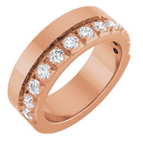 14K Gold Round Lab-Grown Diamond Single Sided Stepped-Edge Anniversary Band – 2.5 mm Stones - Rose Gold