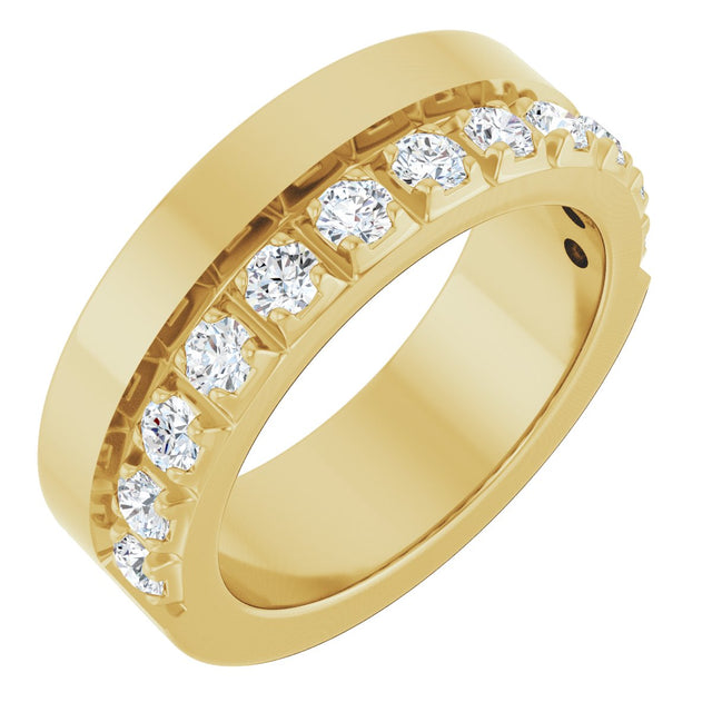 14K Gold Round Lab-Grown Diamond Single Sided Stepped-Edge Anniversary Band – 2.5 mm Stones - Yellow Gold
