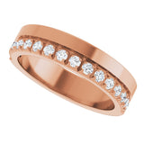 14K Gold Round Natural Diamond Single Sided Stepped-Edge Anniversary Band – 2.5 mm Stones (1 CTW) - Rose Gold - view 5