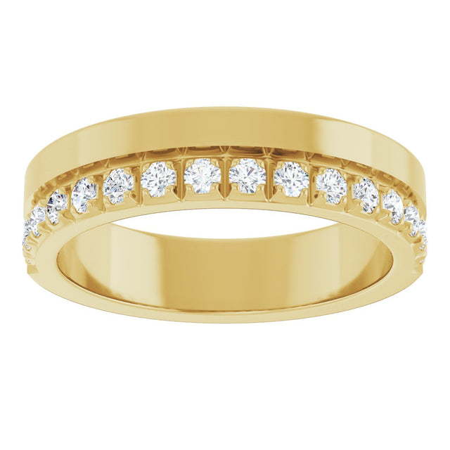 14K Gold Round Lab-Grown Diamond Single Sided Stepped-Edge Anniversary Band – 2.5 mm Stones (1 CTW) - Yellow Gold - view 3