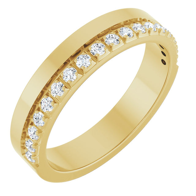 14K Gold Round Natural Diamond Single Sided Stepped-Edge Anniversary Band – 2.5 mm Stones (1 CTW) - Yellow Gold