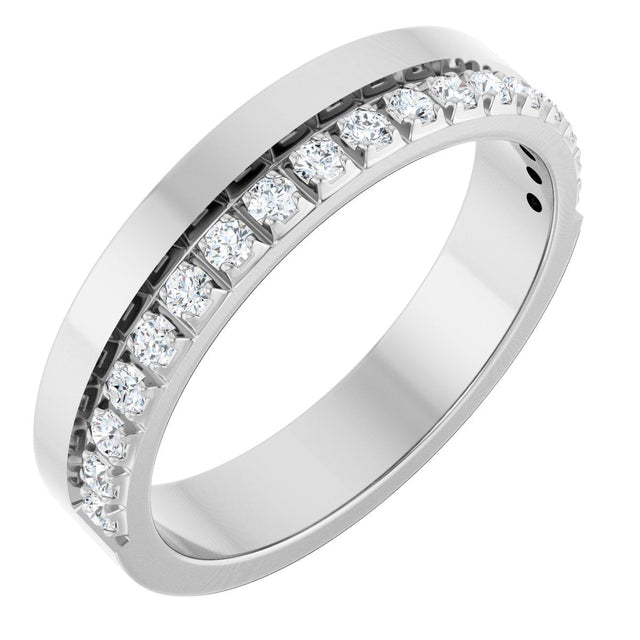 14K Gold Round Natural Diamond Single Sided Stepped-Edge Anniversary Band – 2.5 mm Stones (1 CTW) - White Gold