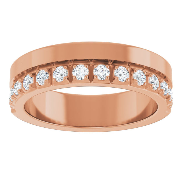 14K Gold Round Lab-Grown Diamond Single Sided Stepped-Edge Anniversary Band – 2.5 mm Stones - Rose Gold - view 3