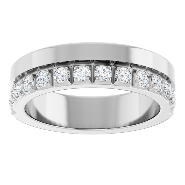 14K Gold Round Natural Diamond Single Sided Stepped-Edge Anniversary Band – 2.5 mm Stones - White Gold - view 3