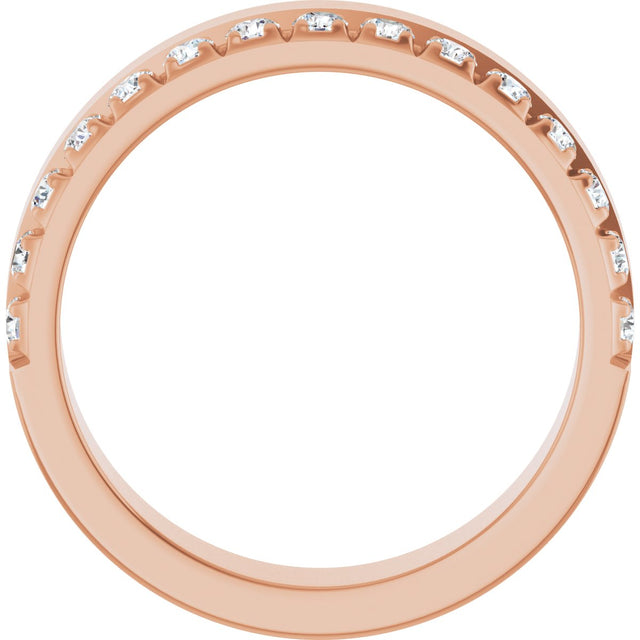 14K Gold Round Natural Diamond Single Sided Stepped-Edge Anniversary Band – 3 mm Stones (1 1/3 CTW) - Rose Gold - view 2
