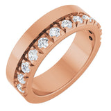 14K Gold Round Natural Diamond Single Sided Stepped-Edge Anniversary Band – 3 mm Stones - Rose Gold