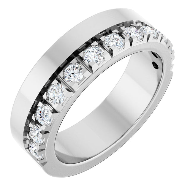 14K Gold Round Natural Diamond Single Sided Stepped-Edge Anniversary Band – 3 mm Stones - White Gold