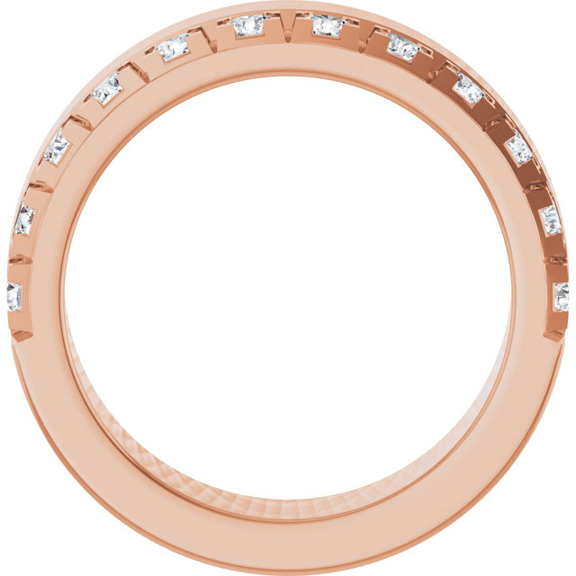 14K Gold Round Lab-Grown Diamond Single Sided Stepped-Edge Anniversary Band – 3 mm Stones - Rose Gold - view 2