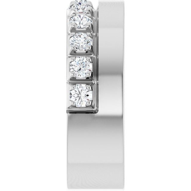 14K Gold Round Natural Diamond Single Sided Stepped-Edge Anniversary Band – 2.5 mm Stones - White Gold - view 4