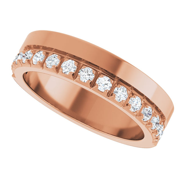 14K Gold Round Natural Diamond Single Sided Stepped-Edge Anniversary Band – 2.5 mm Stones - Rose Gold - view 5