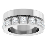 14K Gold Round Natural Diamond Single Sided Stepped-Edge Anniversary Band – 3 mm Stones - White Gold - view 3