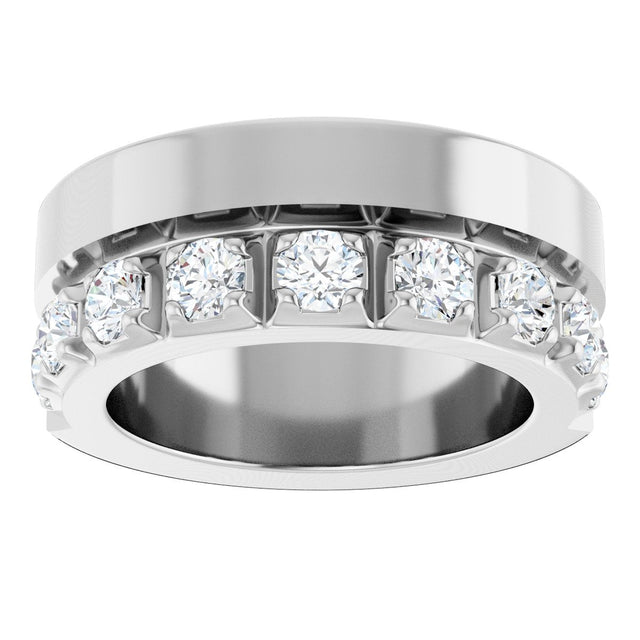 14K Gold Round Natural Diamond Single Sided Stepped-Edge Anniversary Band – 3 mm Stones - White Gold - view 3