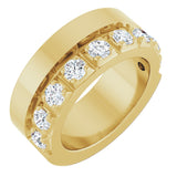 14K Gold Round Lab-Grown Diamond Single Sided Stepped-Edge Anniversary Band – 3 mm Stones - Yellow Gold