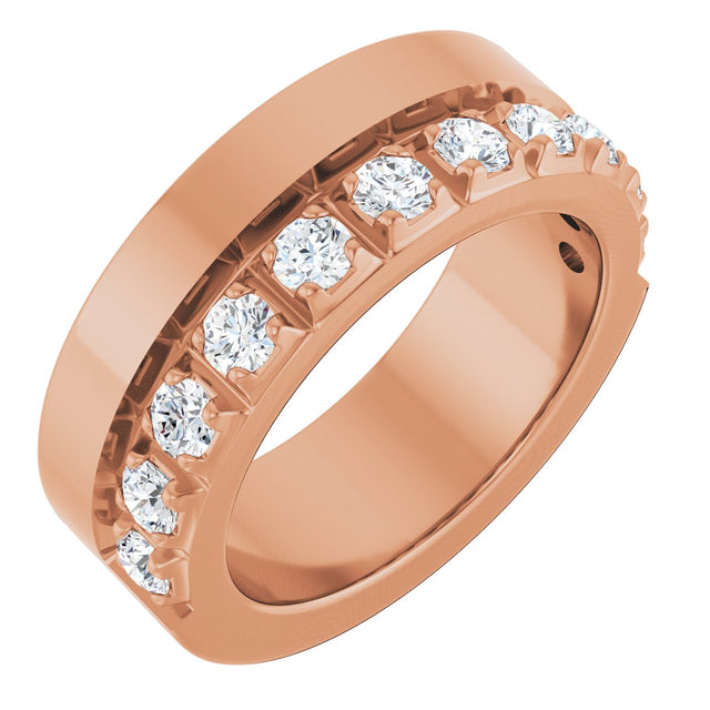 14K Gold Round Lab-Grown Diamond Single Sided Stepped-Edge Anniversary Band – 2.5 mm Stones - Rose Gold