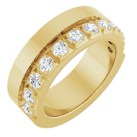 14K Gold Round Lab-Grown Diamond Single Sided Stepped-Edge Anniversary Band – 2.5 mm Stones - Yellow Gold