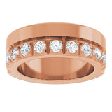 14K Gold Round Natural Diamond Single Sided Stepped-Edge Anniversary Band – 2.5 mm Stones - Rose Gold - view 3