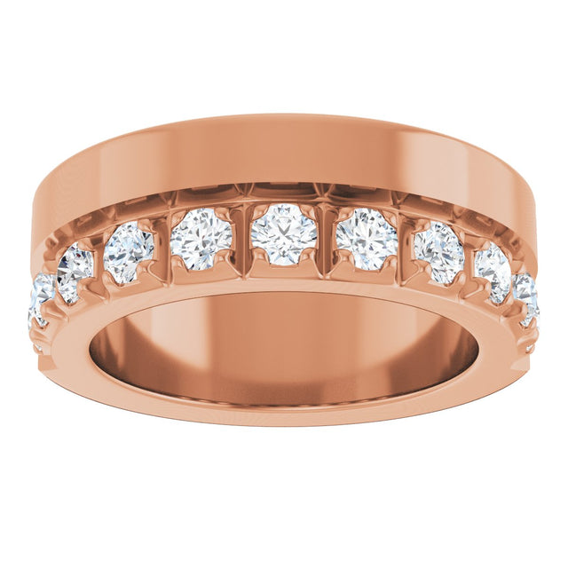 14K Gold Round Lab-Grown Diamond Single Sided Stepped-Edge Anniversary Band – 2.5 mm Stones - Rose Gold - view 3