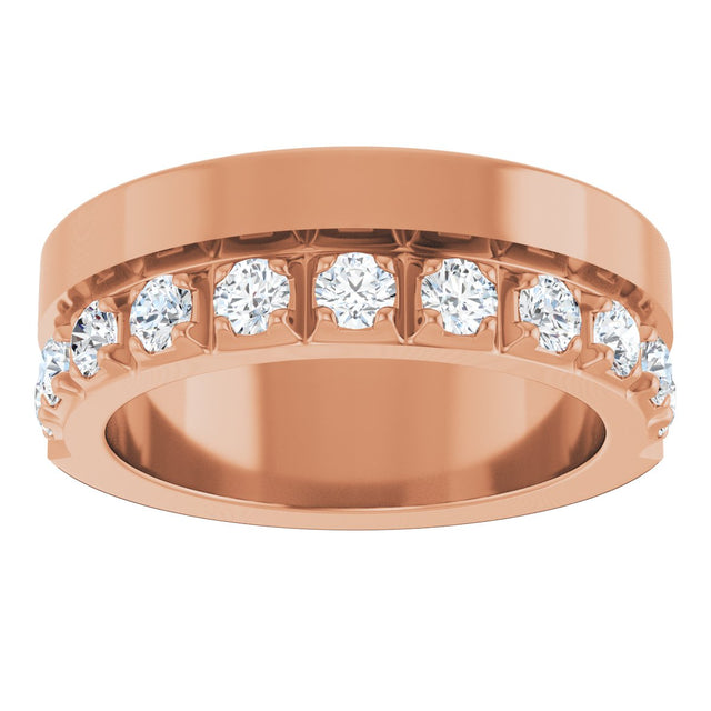14K Gold Round Lab-Grown Diamond Single Sided Stepped-Edge Anniversary Band – 3 mm Stones - Rose Gold - view 3