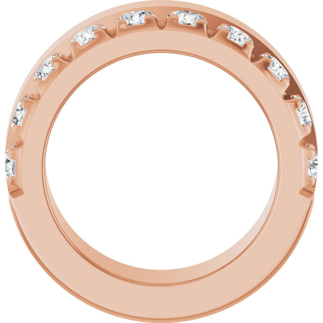 14K Gold Round Lab-Grown Diamond Single Sided Stepped-Edge Anniversary Band – 3 mm Stones - Rose Gold - view 2