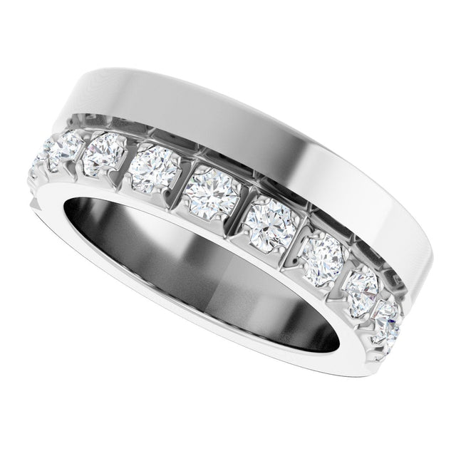 14K Gold Round Natural Diamond Single Sided Stepped-Edge Anniversary Band – 2.5 mm Stones - White Gold - view 5