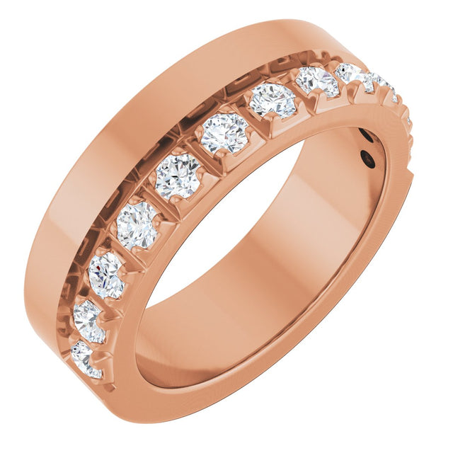14K Gold Round Lab-Grown Diamond Single Sided Stepped-Edge Anniversary Band – 2.5 mm Stones - Rose Gold