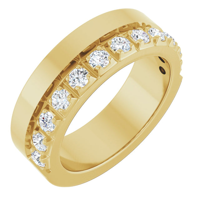 14K Gold Round Lab-Grown Diamond Single Sided Stepped-Edge Anniversary Band – 2.5 mm Stones - Yellow Gold