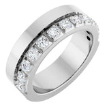 14K Gold Round Lab-Grown Diamond Single Sided Stepped-Edge Anniversary Band – 2.5 mm Stones - White Gold