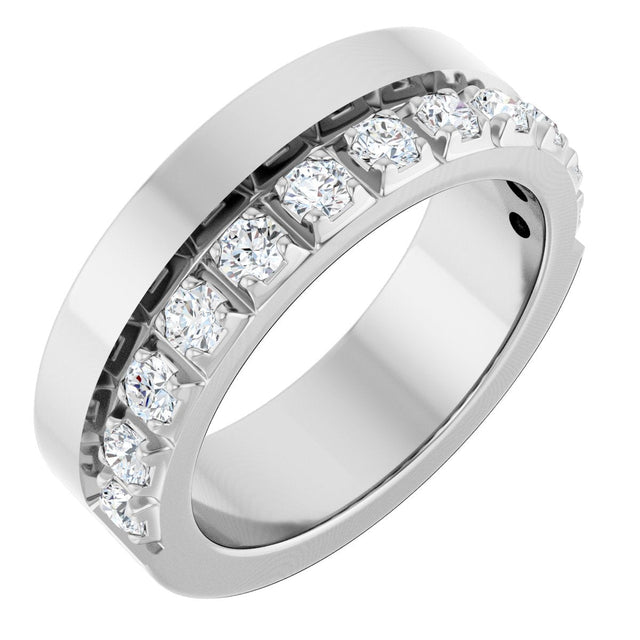 14K Gold Round Lab-Grown Diamond Single Sided Stepped-Edge Anniversary Band – 2.5 mm Stones - White Gold